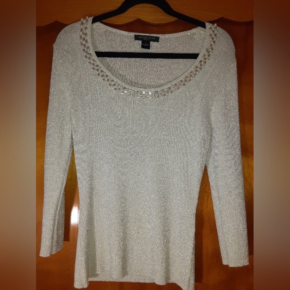 August Silk Silver Crew Neck Sweater with Long Sleeves